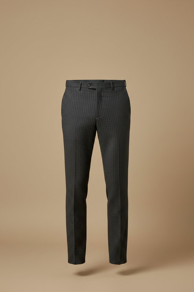 Pantalon Gris Rayé Slim Élégant Habillé Homme - Laine - vue 3