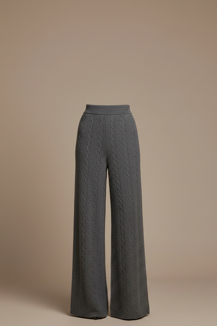 Pantalon Gris Maille Tressée Ample Laine - vue 3