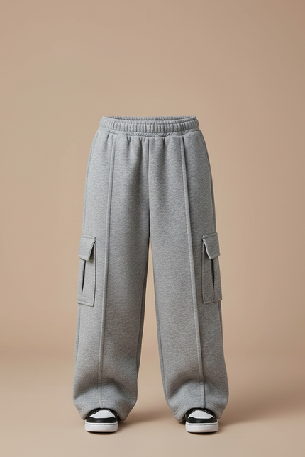 Pantalon Gris Cargo Ample Molletonné Enfant Sport - vue 3
