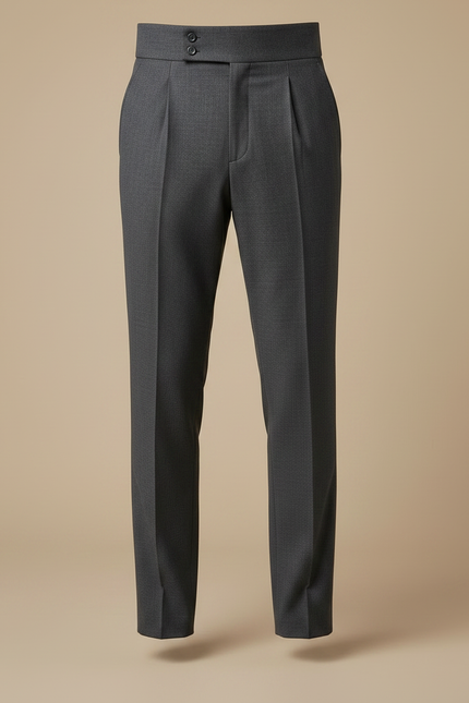 Pantalon Gris Taille Haute Plissé Élégant Classique - Gabardine - vue 3