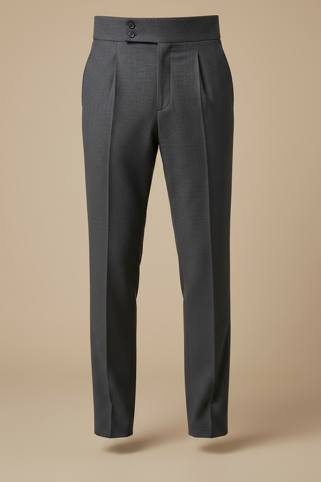 Pantalon Gris Taille Haute Plissé Élégant Classique - Gabardine - vue 3