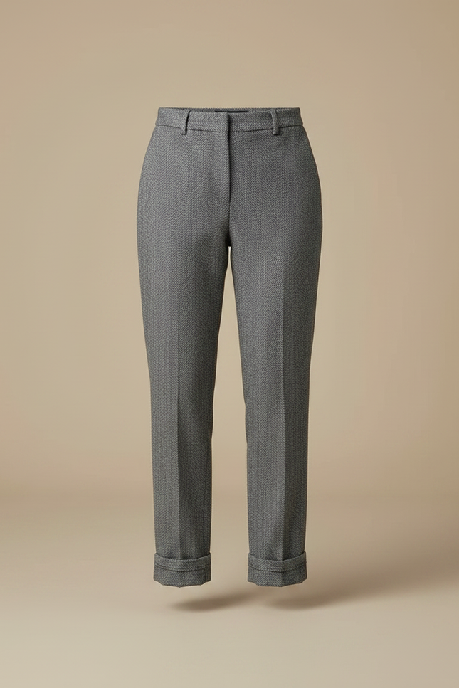 Pantalon Gris Coupe Droite Laine Élégant Femme - Tweed - vue 3
