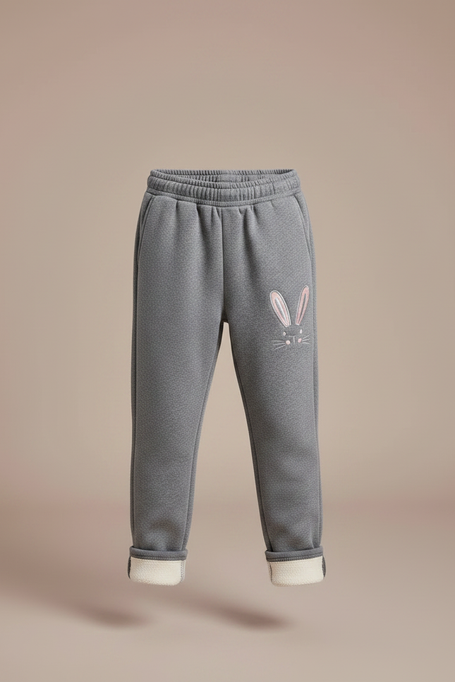 Pantalon Gris Molletonné Enfant Brodé Lapin Chaud - vue 3