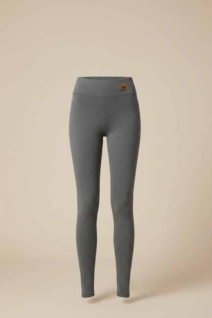 Pantalon Gris Coton Imprimé Taille Haute Moulant Femme - Maille - vue 3