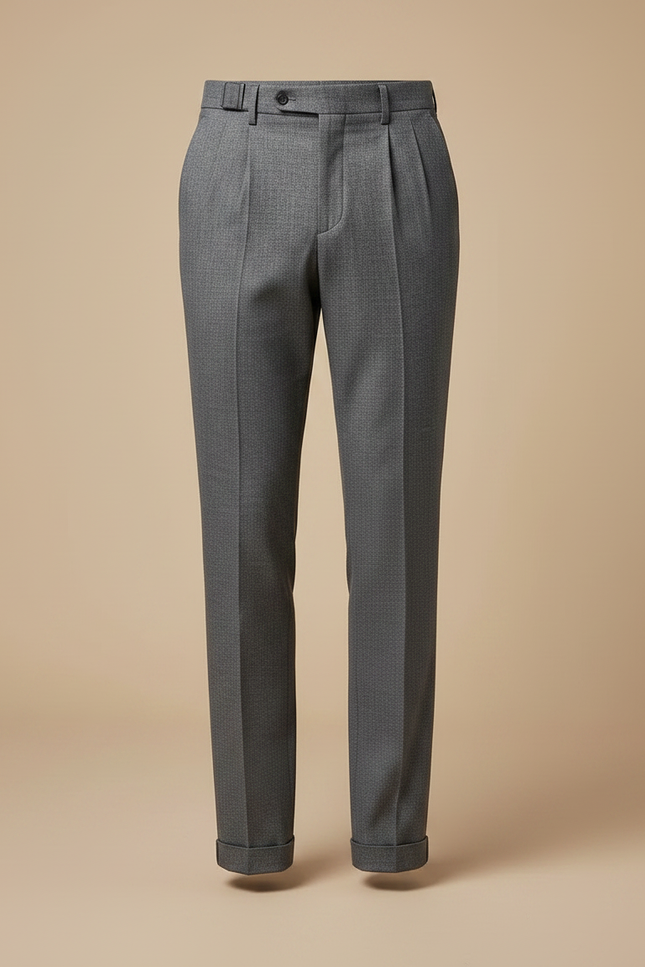 Pantalon Gris Laine Plissé Slim Habillé Texturé - vue 3