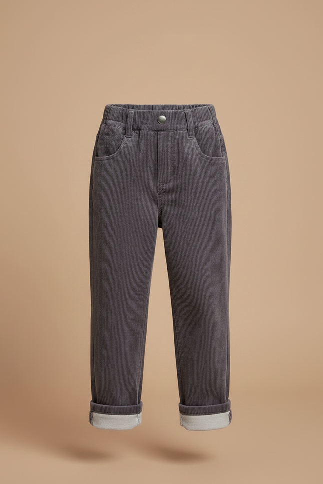Pantalon Gris Côtelé Enfant Décontracté Confortable - Cordé - vue 3