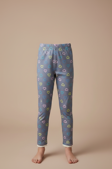 Pantalon Gris Legging Cœurs Colorés Dentelle Fille - Maille - vue 3