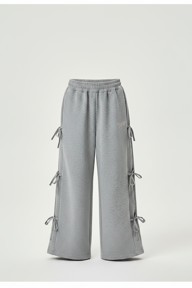 Pantalon Gris Large Coton Nœuds Fille Sportif - Molleton - vue 3