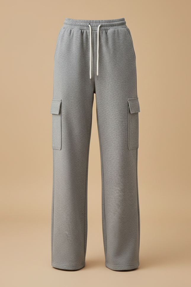 Pantalon Gris Cargo Molletonné Ample Décontracté Femme - vue 3