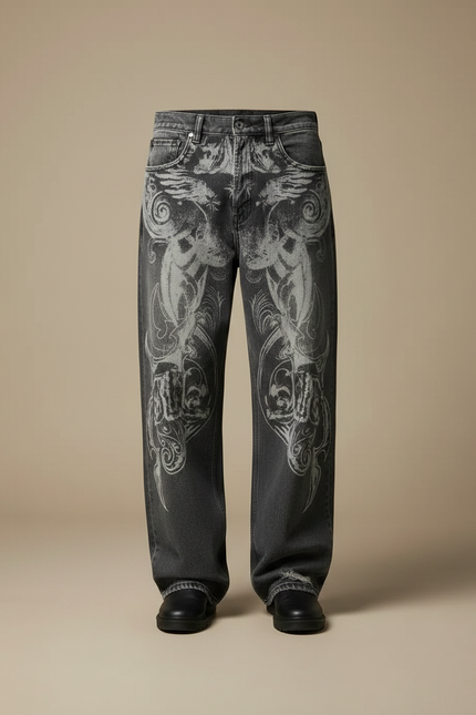 Pantalon Gris Imprimé Ample Décontracté Homme Y2K - Jean - vue 3