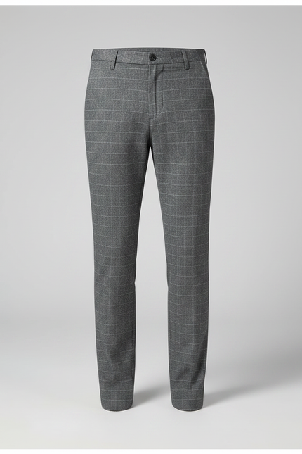 Pantalon Gris Carreaux Droit Décontracté Homme - Laine - vue 3