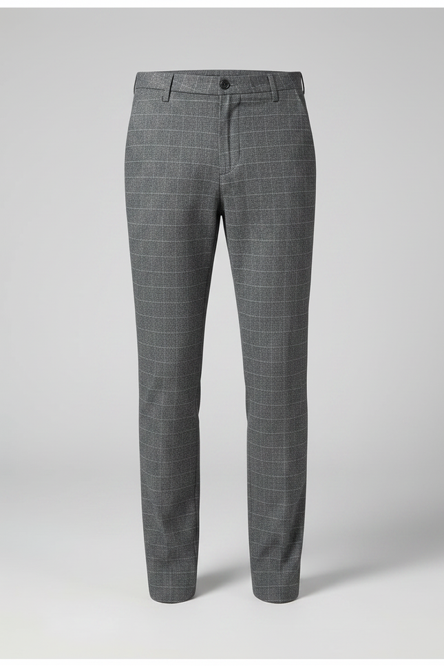 Pantalon Gris Carreaux Droit Décontracté Homme - Laine - vue 3
