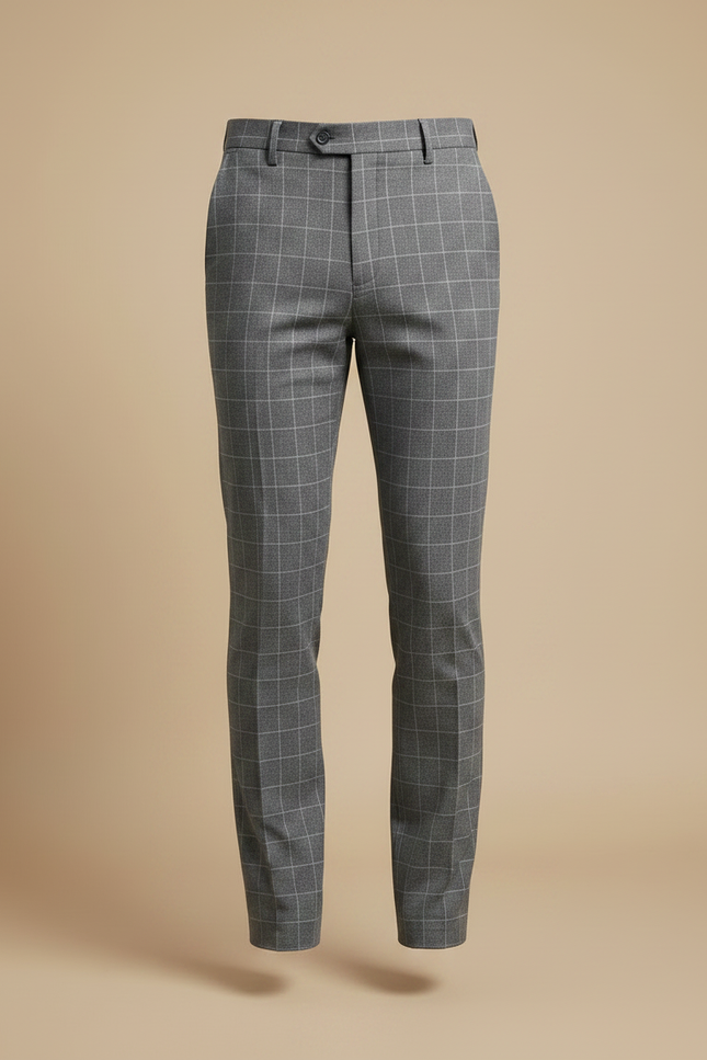 Pantalon Gris Carreaux Homme Habillé Élégant Slim - Laine - vue 3