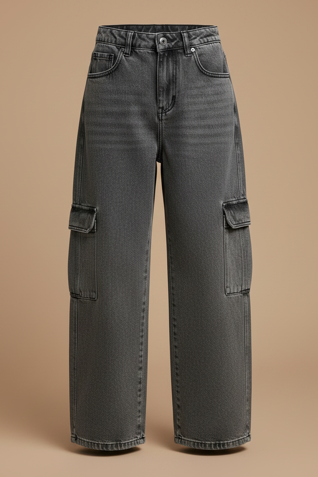 Pantalon Gris Denim Cargo Ample Garçon - Jean - vue 3
