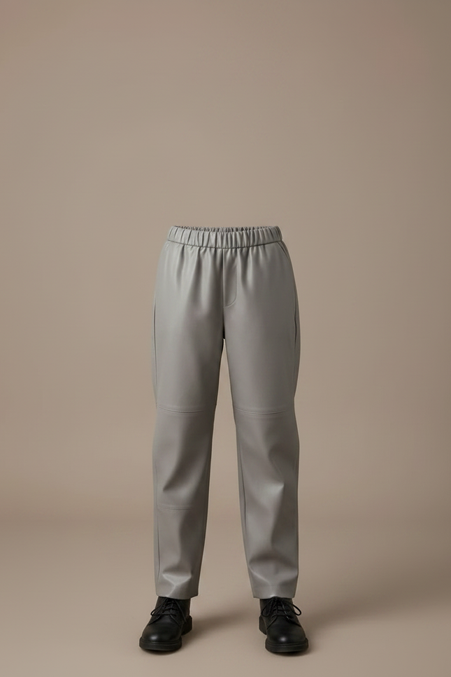 Pantalon Gris Simili Cuir Ample Élastique Femme - vue 3