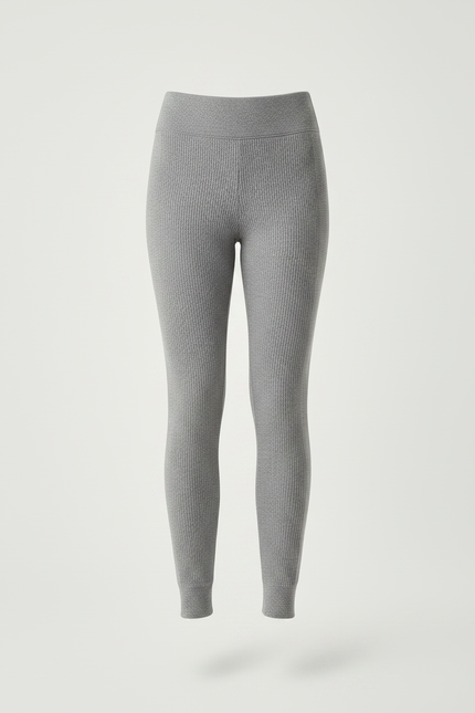 Pantalon Gris Côtelé Élastique Chaud Femme Hiver - Maille - vue 3