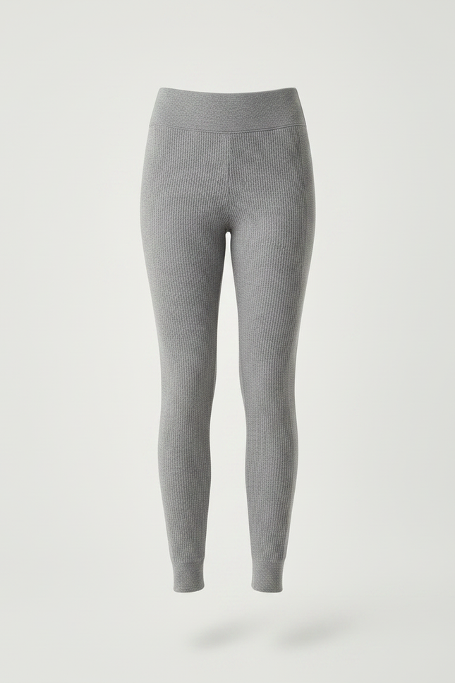 Pantalon Gris Côtelé Élastique Chaud Femme Hiver - Maille - vue 3