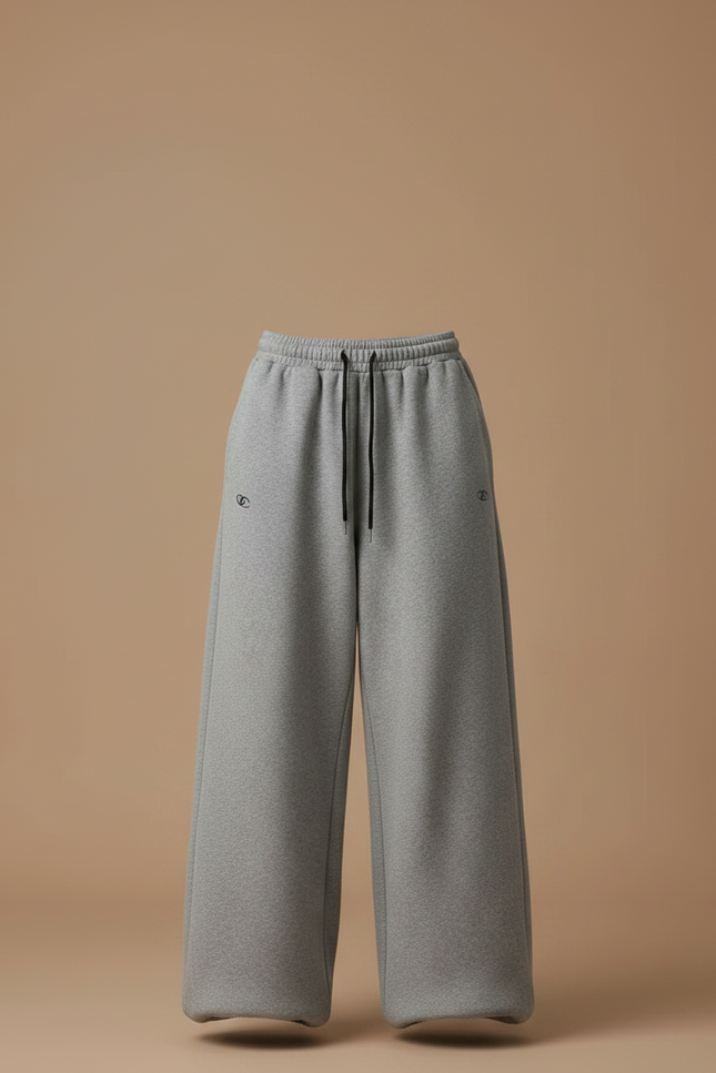 Pantalon Gris Ample Molletonné Brodé Cordon Femme - vue 3