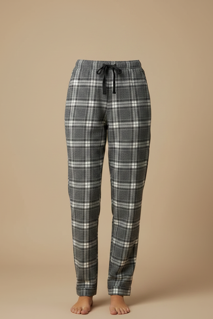 Pantalon Gris Carreaux Molletonné Confortable Femme - vue 3