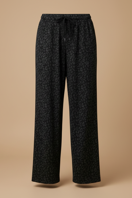 Pantalon Gris Imprimé Léopard Ample Décontracté Molletonné Femme - vue 3