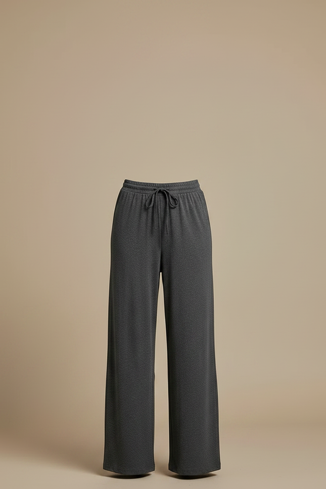 Pantalon Gris Ample Fluide Cordon Décontracté Femme - Viscose - vue 3