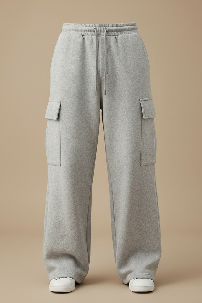 Pantalon Gris Ample Cargo Molletonné Décontracté Homme - vue 3