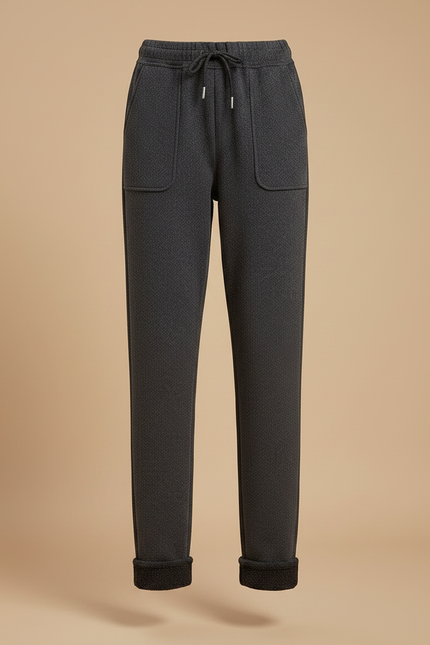 Pantalon Gris Molletonné, Décontracté, Taille Haute, Motif Subtil - vue 3