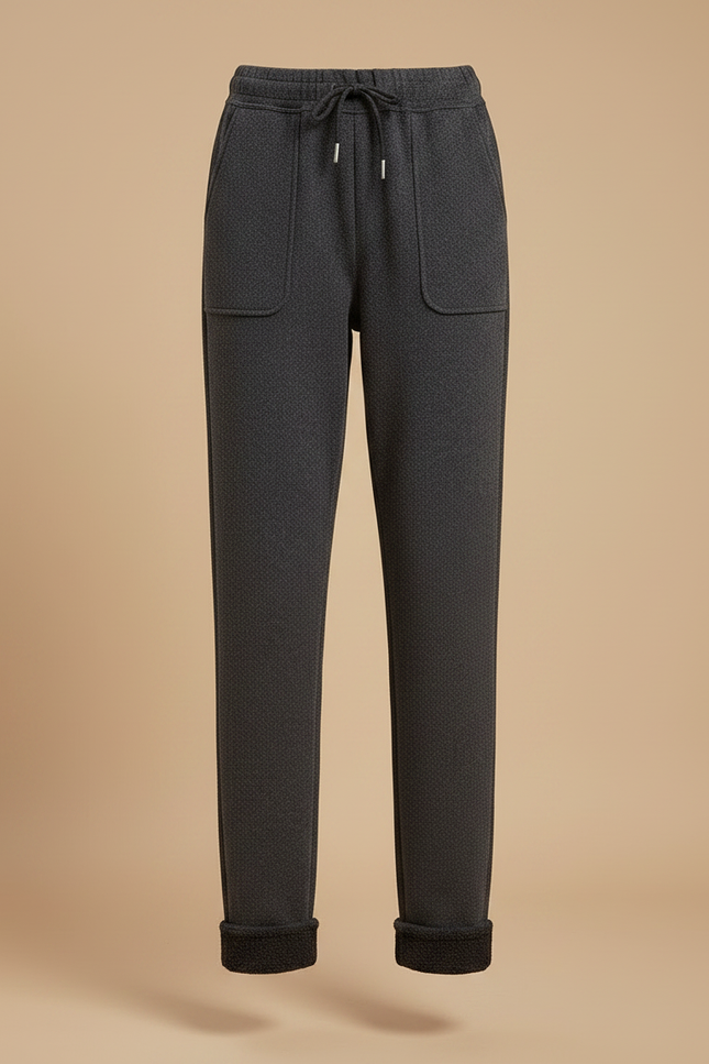Pantalon Gris Molletonné, Décontracté, Taille Haute, Motif Subtil - vue 3