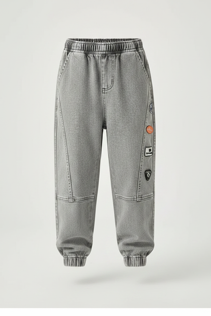 Pantalon Gris Ample Décontracté Garçon Patches - Jean - vue 3