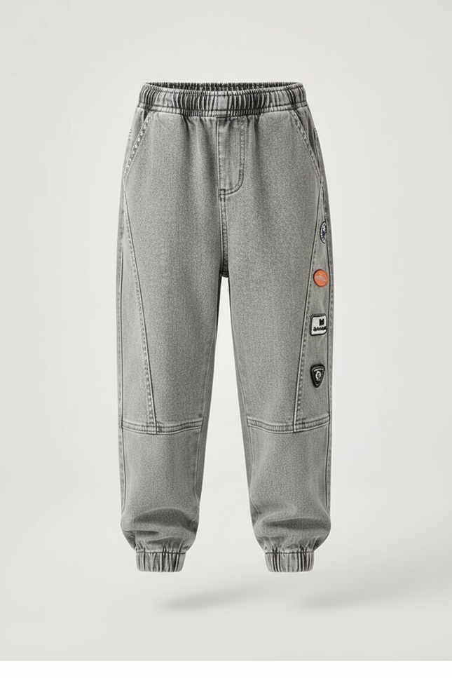 Pantalon Gris Ample Décontracté Garçon Patches - Jean - vue 3
