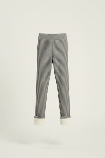 Pantalon Gris Côtelé Doublé Chaud Fille Hiver - Maille - vue 3