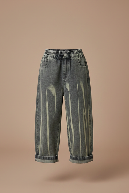 Pantalon Gris Délavé Ample Taille Élastique Enfant - Jean - vue 3