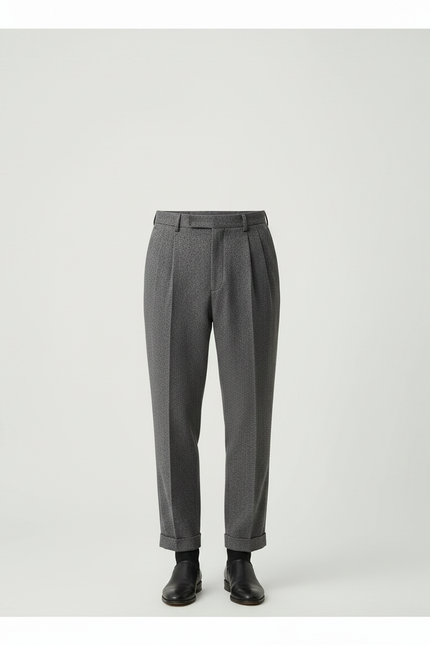 Pantalon Gris Plissé Ample Décontracté Chevron Homme - Tweed - vue 3