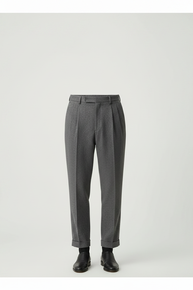 Pantalon Gris Plissé Ample Décontracté Chevron Homme - Tweed - vue 3