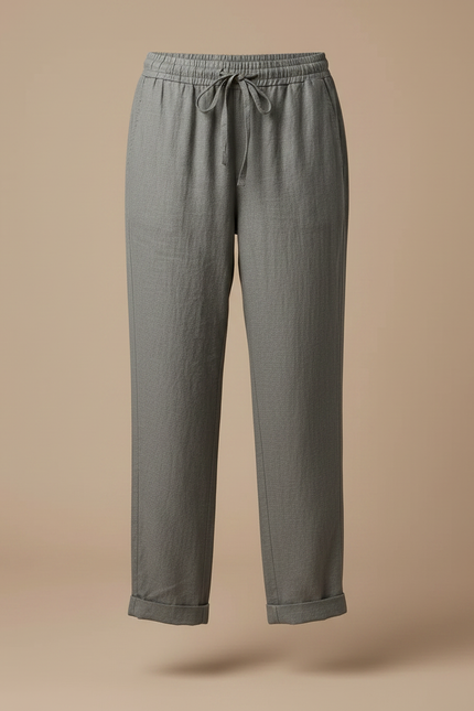 Pantalon Gris Lin Coton Fluide Décontracté Femme - vue 3