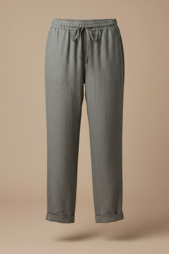 Pantalon Gris Lin Coton Fluide Décontracté Femme - vue 3