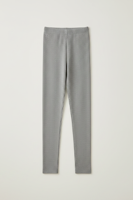 Pantalon Gris Côtelé Tricoté Extensible Enfant Fille - Maille - vue 3