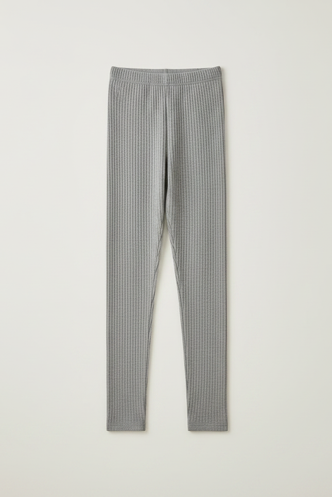 Pantalon Gris Côtelé Tricoté Extensible Enfant Fille - Maille - vue 3
