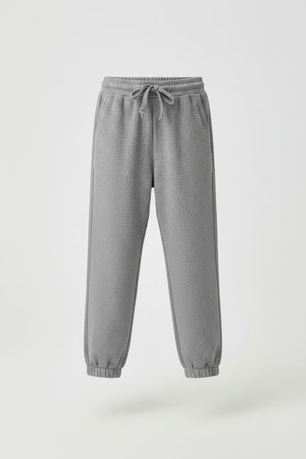 Pantalon Gris Waffle Confortable Ample Fille - Maille - vue 3