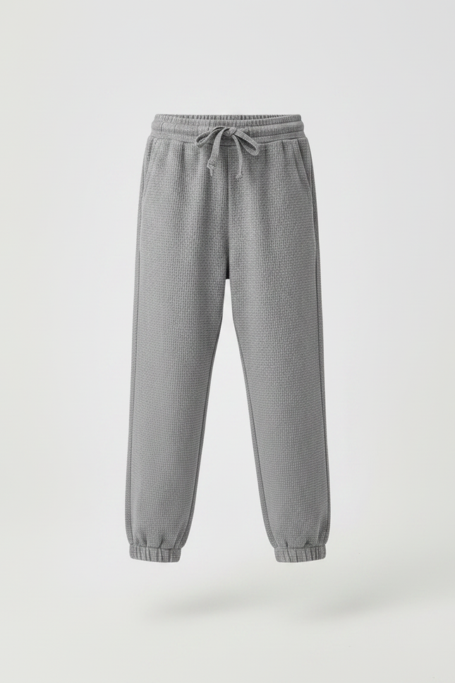 Pantalon Gris Waffle Confortable Ample Fille - Maille - vue 3