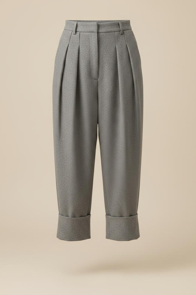 Pantalon Gris Plissé Ample Laine Harem Revers - vue 3
