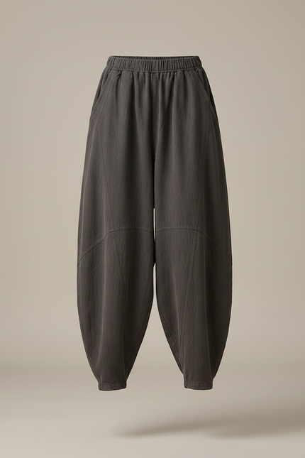 Pantalon Gris Ample Lin Coton Décontracté Femme - vue 3
