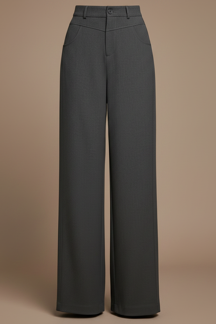 Pantalon Gris Large Taille Haute Élégant Fluide - Gabardine - vue 3