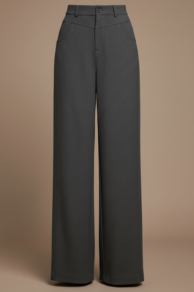 Pantalon Gris Large Taille Haute Élégant Fluide - Gabardine - vue 3