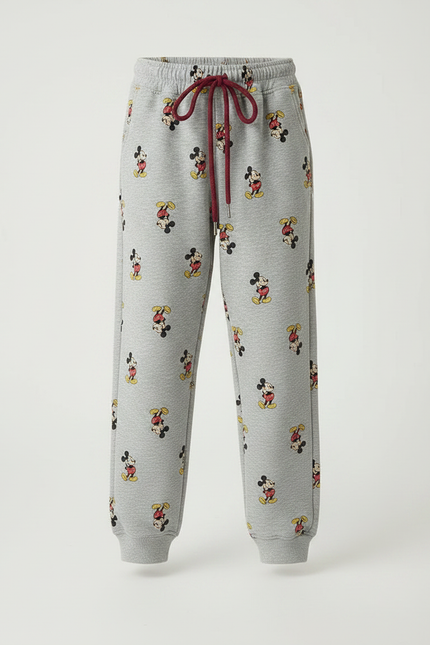 Pantalon Gris Molletonné Imprimé Mickey Enfant Décontracté Cordon - vue 3