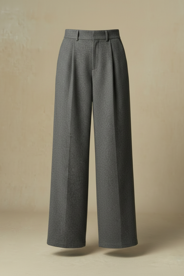 Pantalon Gris Laine Ample Plissé Élégant Femme - vue 3