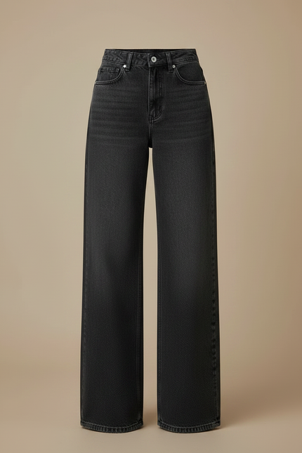 Pantalon Gris Jean Large Décontracté Délavé Taille Haute - vue 3