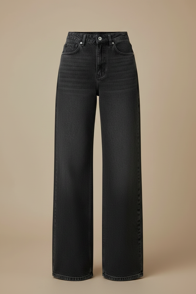 Pantalon Gris Jean Large Décontracté Délavé Taille Haute - vue 3
