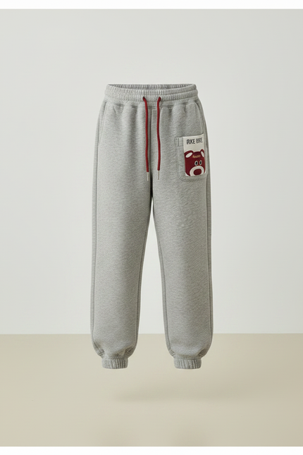 Pantalon Gris Molletonné Enfant Décontracté Cordon - vue 2