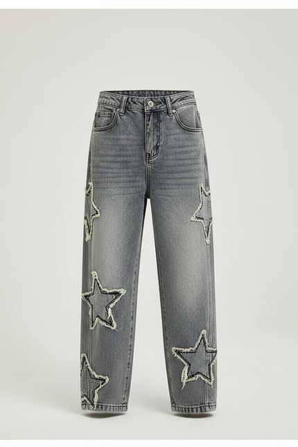 Pantalon Gris Denim Ample Étoiles Déchiré Garçon - Jean - vue 3